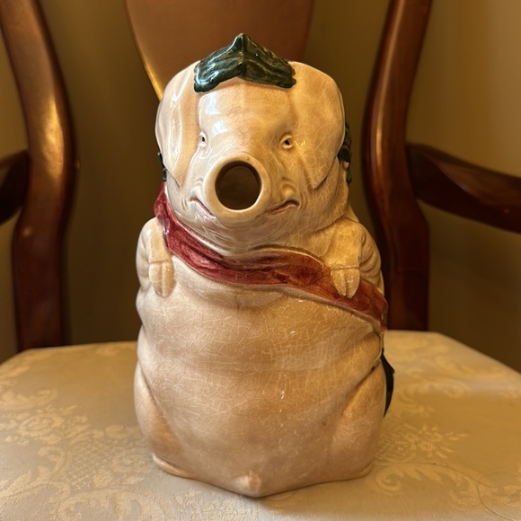 Majolica Orchies C2 antique ceramic pig pitcher, wine jug, made in France - Picture 4 of 13